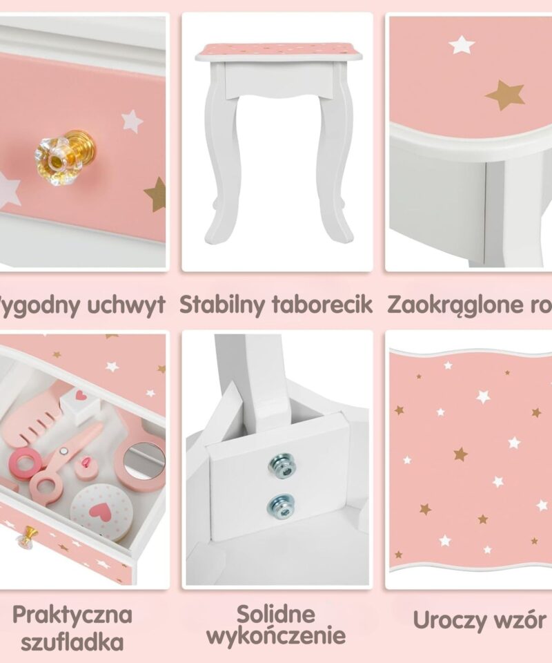 Komplekti kuuluvad meigi- ja juuksuritarvikud