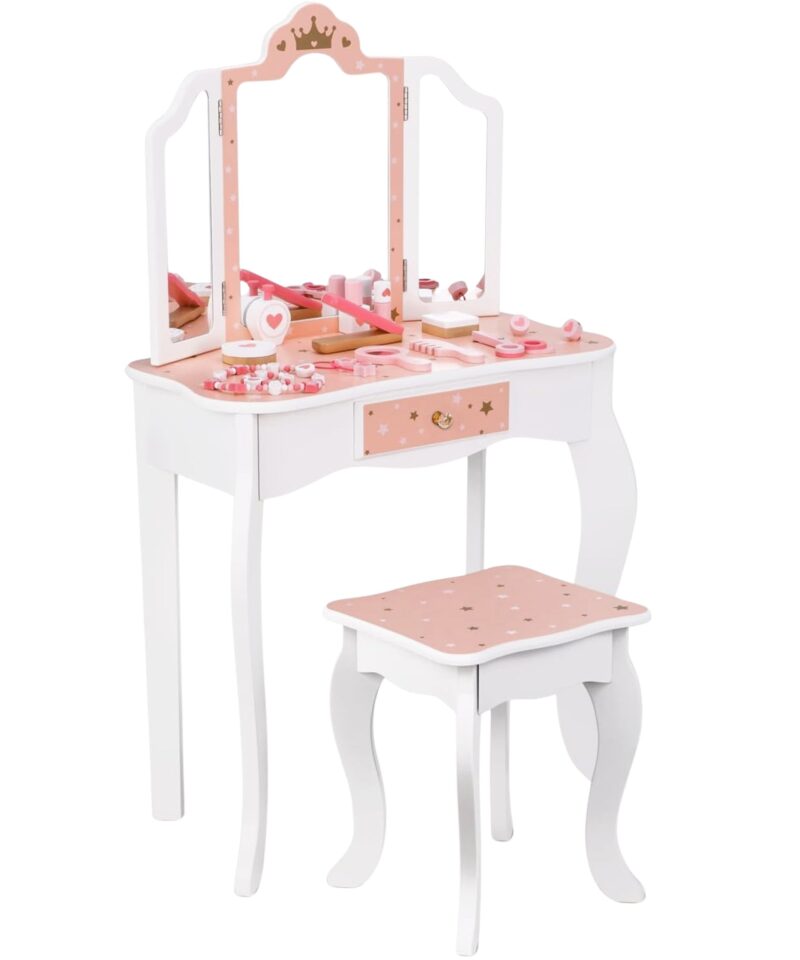 Komplekti kuuluvad meigi- ja juuksuritarvikud