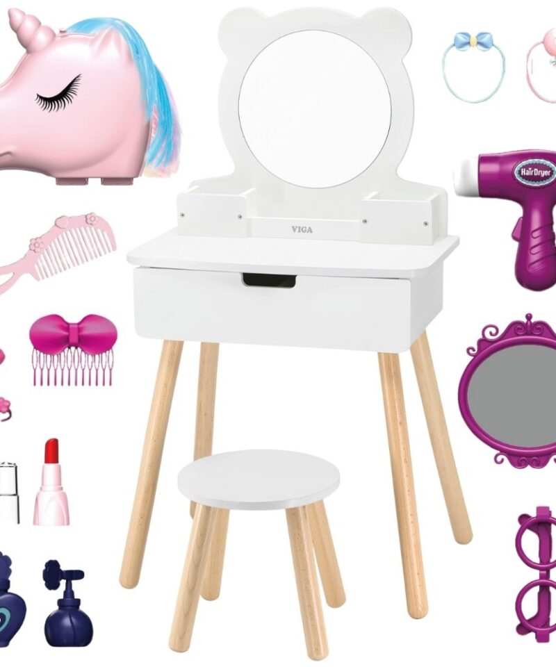 Laste valge tualettlaud koos tarvikutega