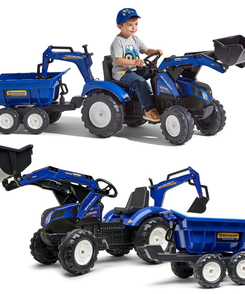 Sinine pedaaltraktor haagisega mänguks