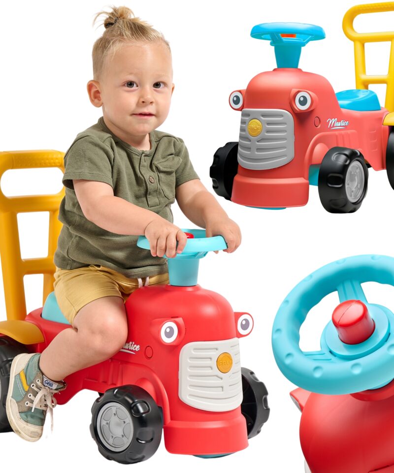 Punane laste traktor koos rooliga