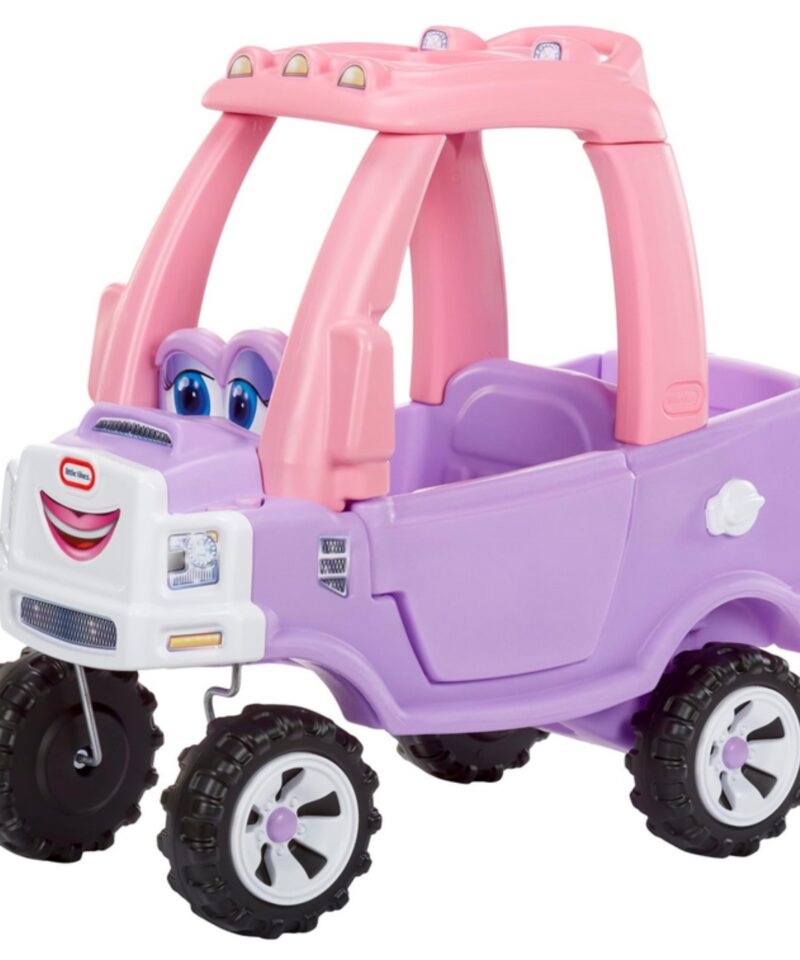 Roosa mänguauto avatud uste ja signaalpasunaga