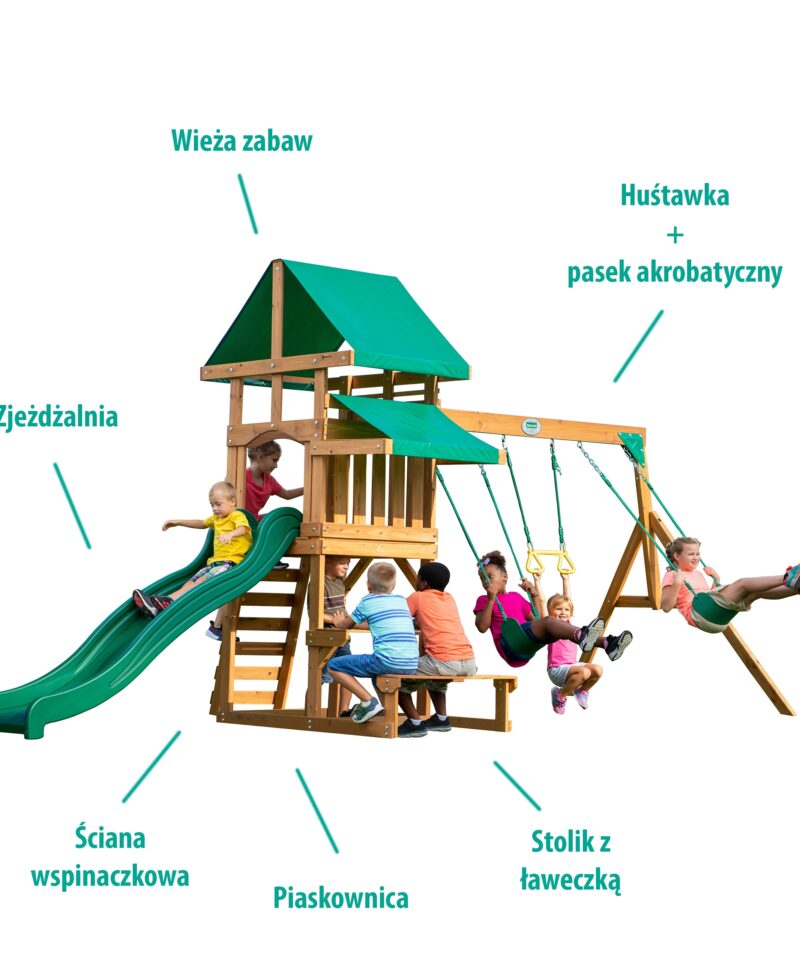 Puidust mänguväljak kiikede ja liumäega