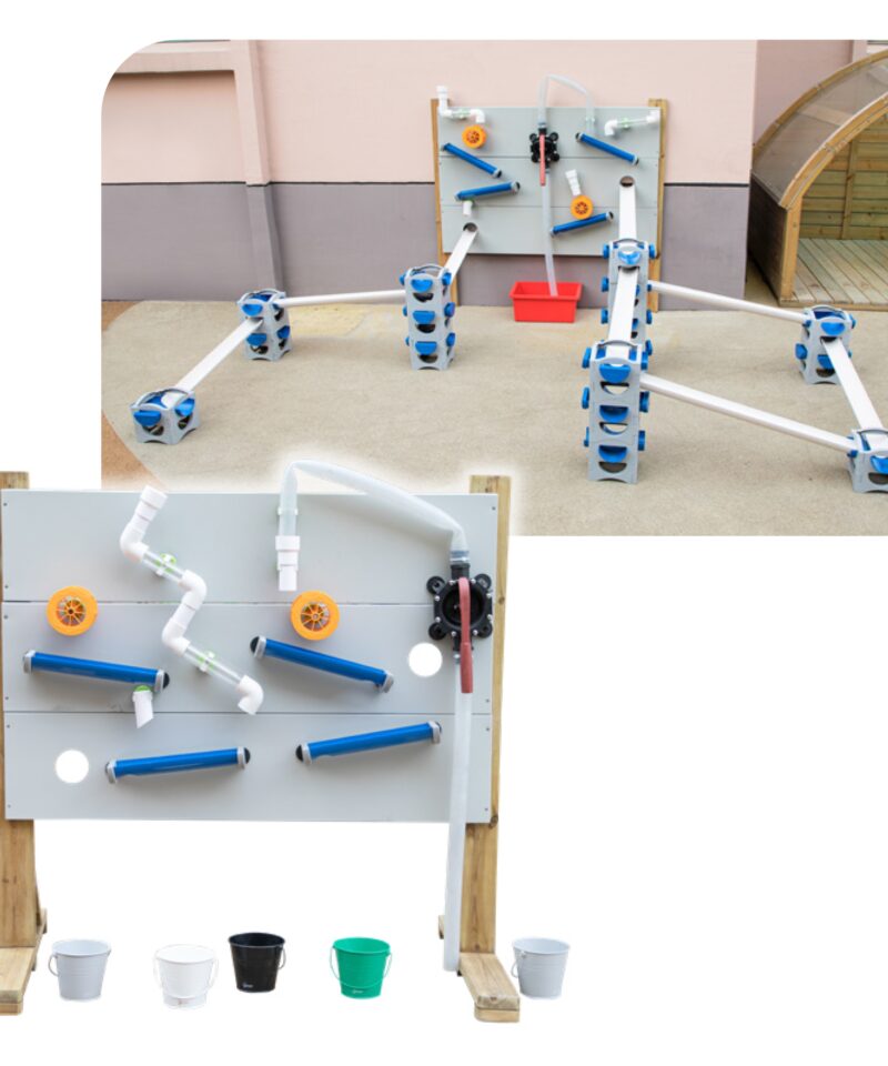 Lapsed mängivad puidust veemängudega