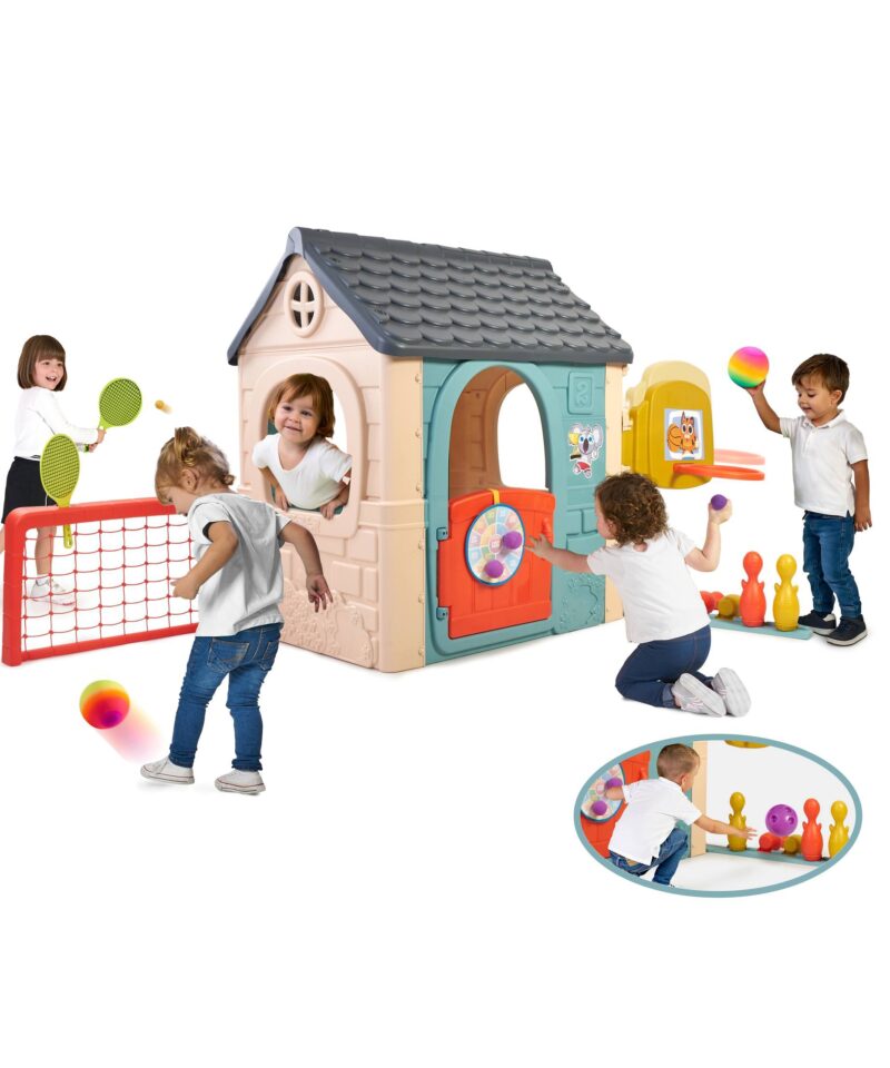 Mängumaja koos korvpalli ja jalgpalliga