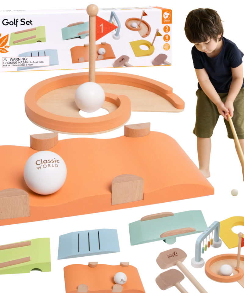 Laste puidust minigolfi komplekt aias