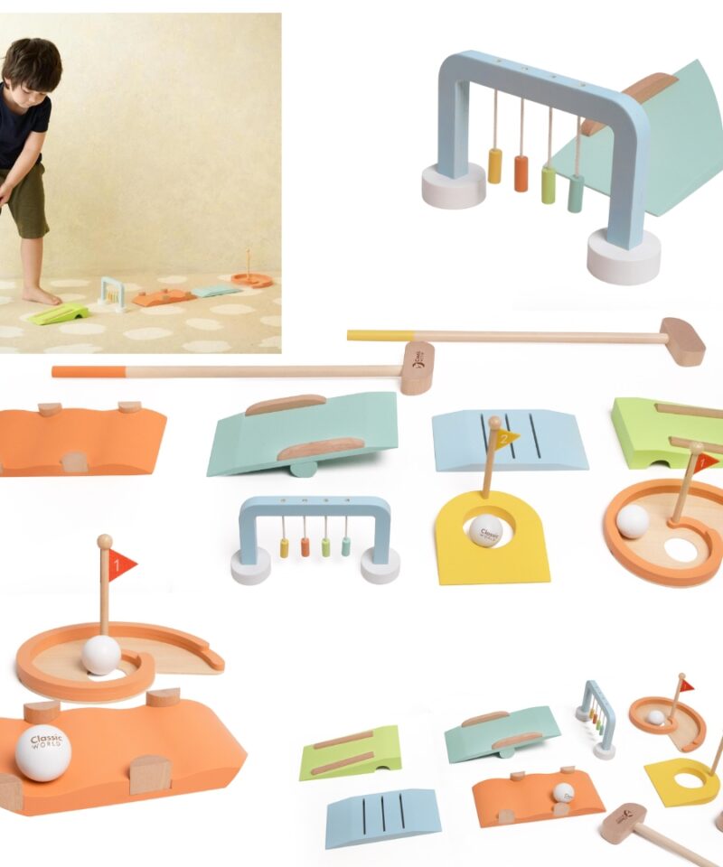 Puidust minigolf lastele siseruumides