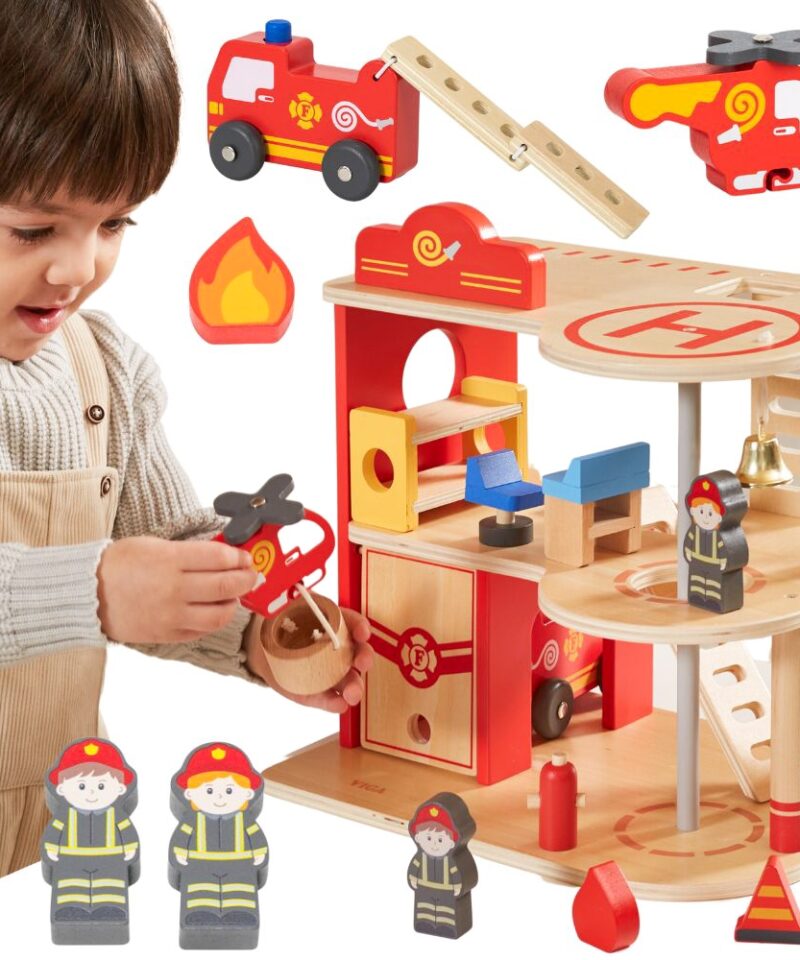 Tuletõrjejaama mängukomplekt puidust