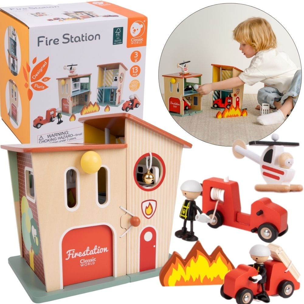 Puidust Tuletõrjedepoo Mängukomplekt