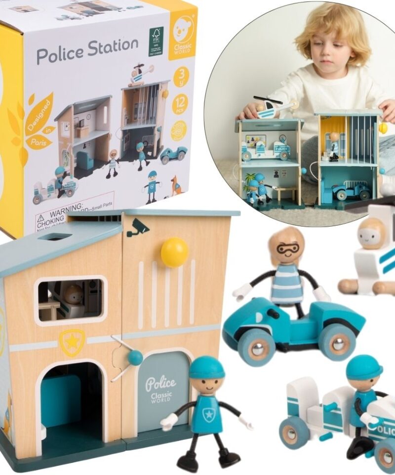 Puidust politseijaoskonna mängukomplekt lastele