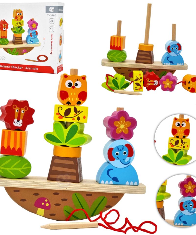 Tasakaalumäng Loomadega puidust elementidega