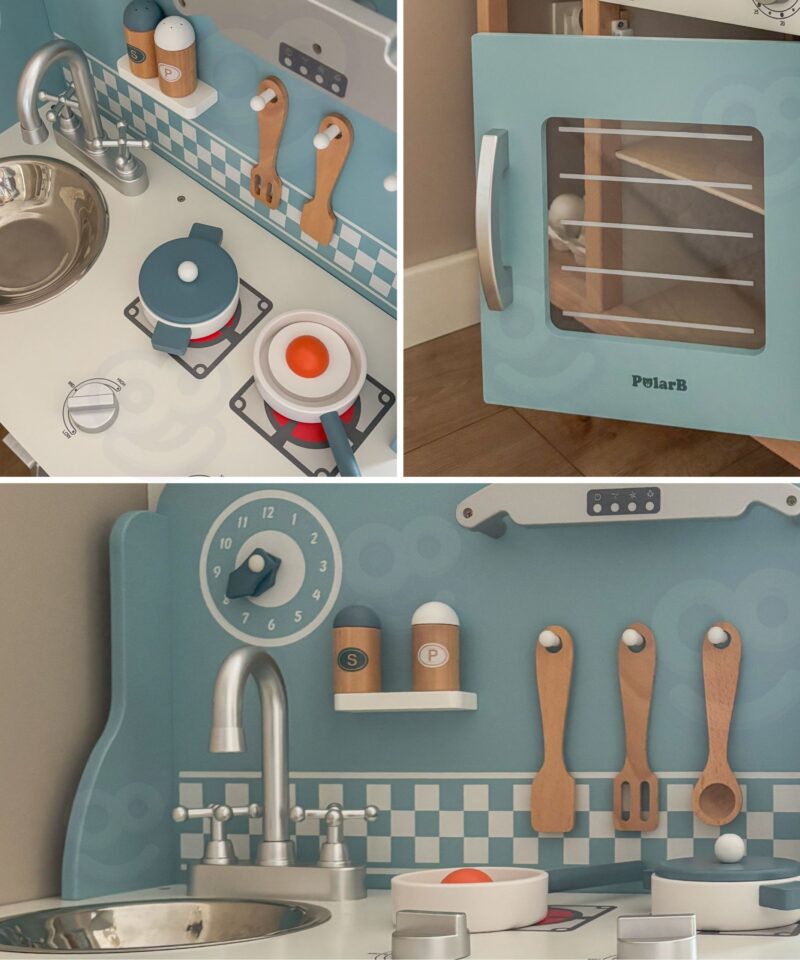 Puidust köök lastele koos pannide ja pottidega