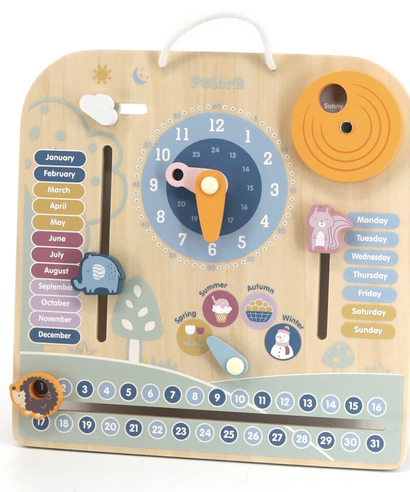 Puidust kalender ja kell lastele mängimiseks