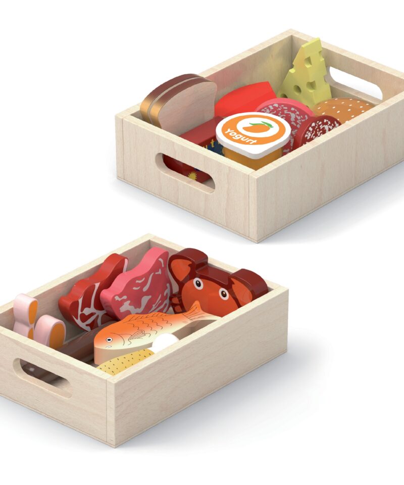 Puidust toiduainete mängukomplekt lastele