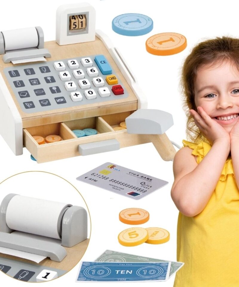 Puidust kassa mängukomplekt lastele