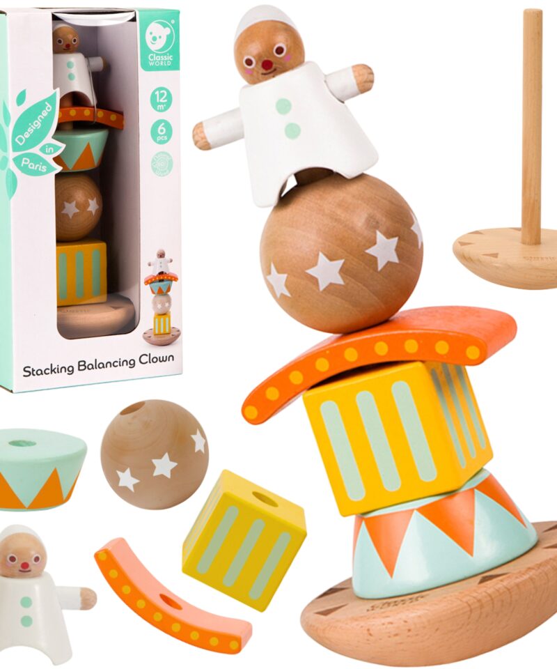 Lõbus tasakaalumäng puidust klouniga