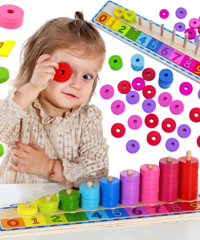 Puidust Õppemäng Lastele värviliste rõngastega