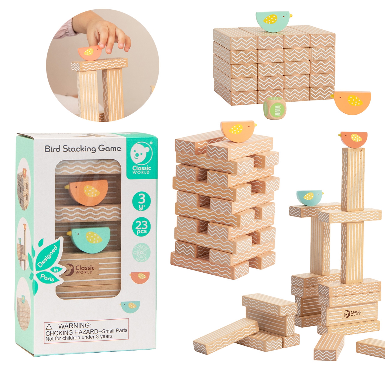 Puust tasakaalumäng torniga lastele