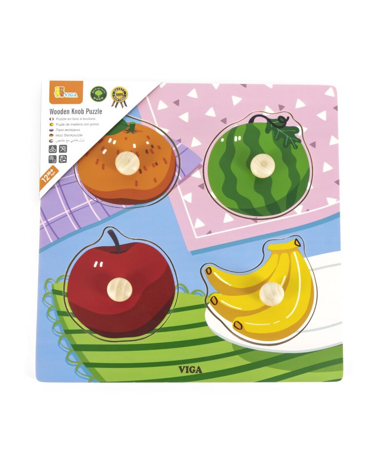 Värviline puidust puuviljapusle alusega ja nelja tükiga