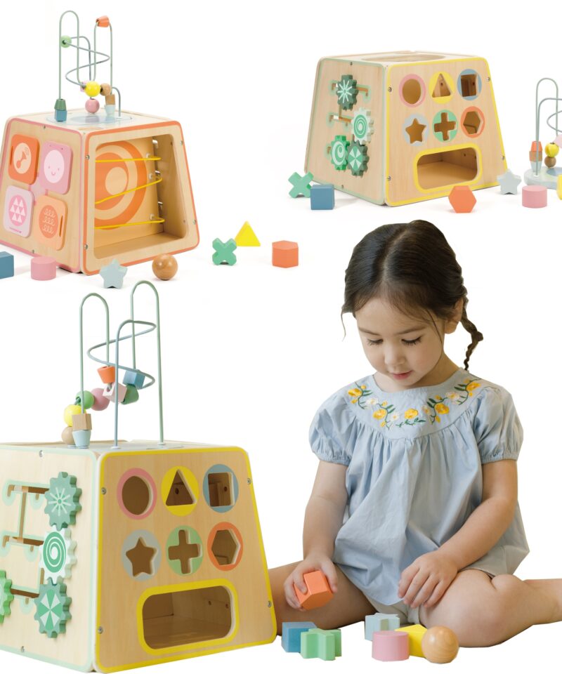 Mitmekülgne puidust arenduskast lastele