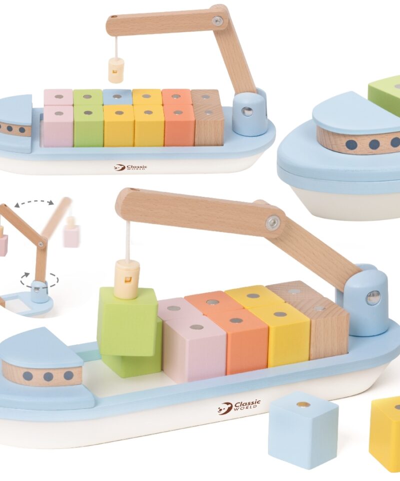 Puidust laev ja värvilised magnetplokid