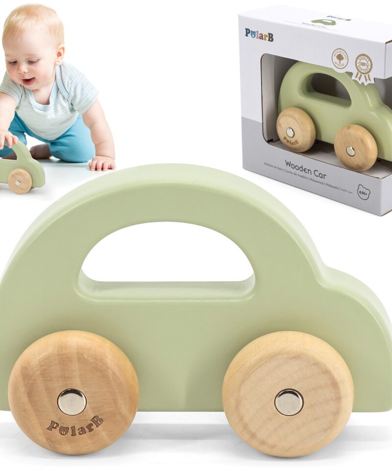 Puidust lükatav mänguauto pastelsetes toonides