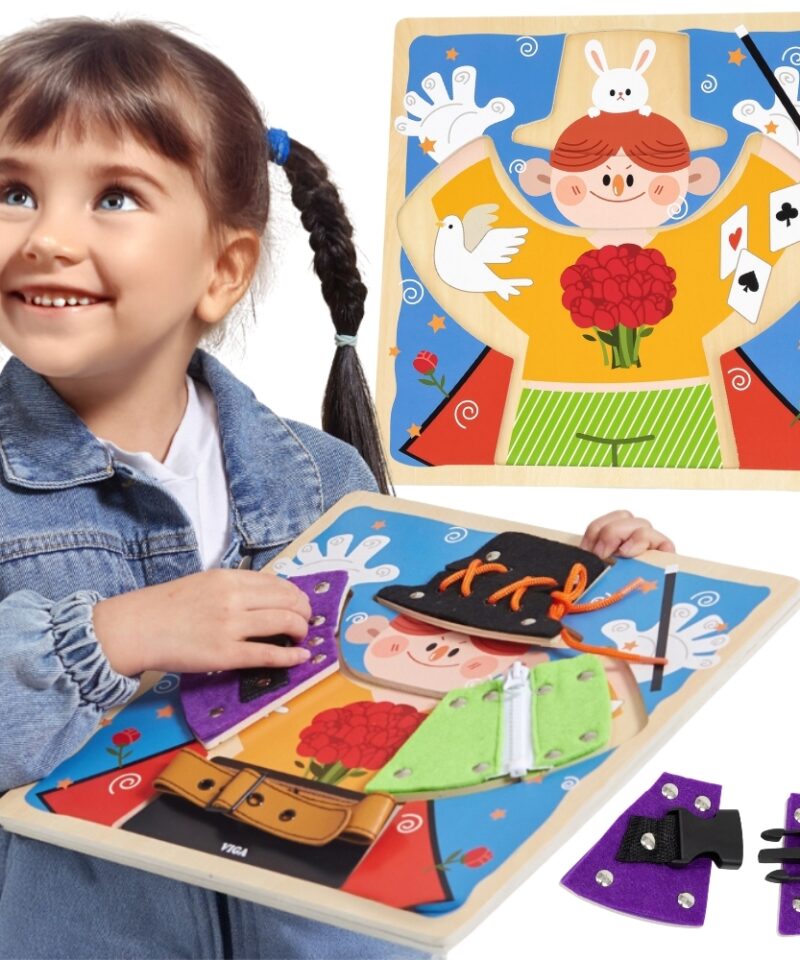 Puidust tahvel riietumisoskuste õppimiseks