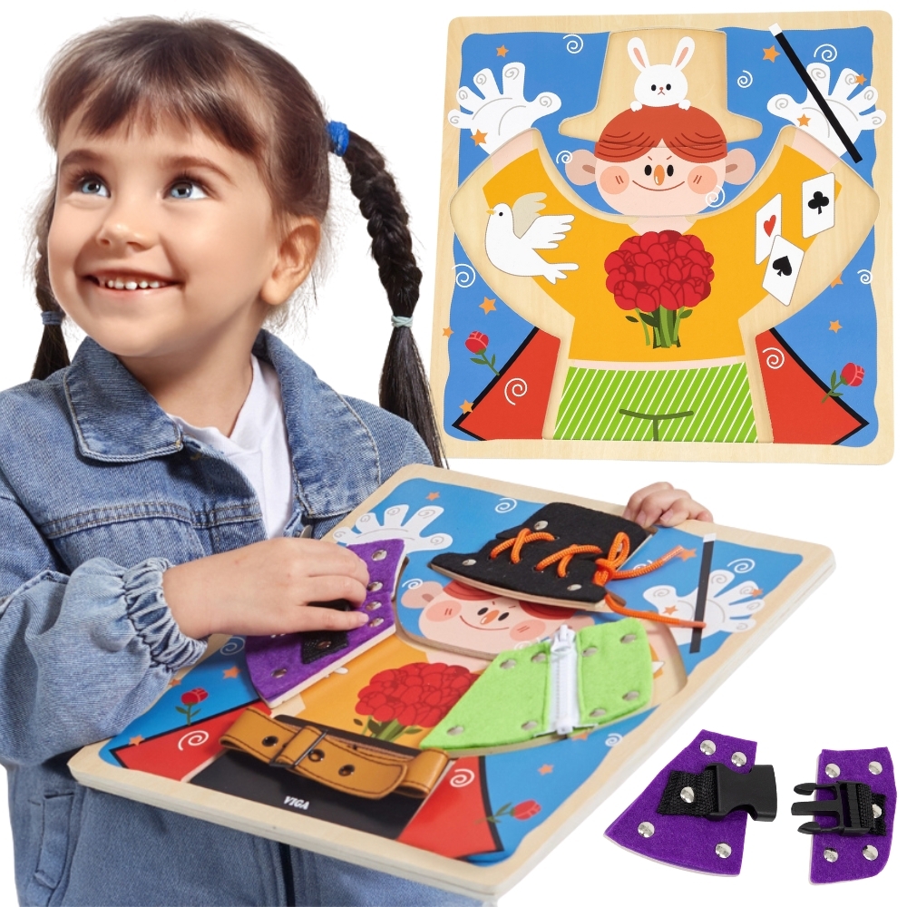 Puidust tahvel riietumisoskuste õppimiseks