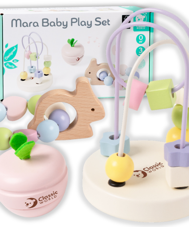 Pastelne puidust motoorikakomplekt beebidele