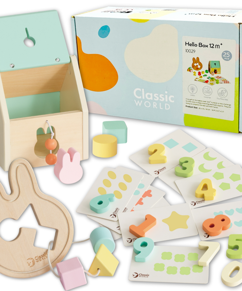 Beebide pastelne õppemänguasjade komplekt kinkekarbis