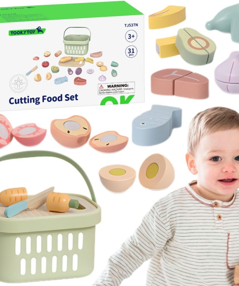 Puidust toidukomplekt lastele köögimängudeks