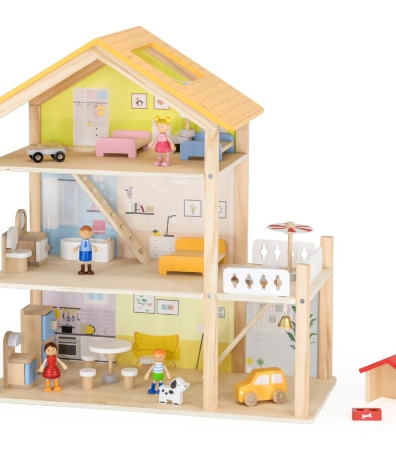 Puidust nukumaja komplekt mängimiseks