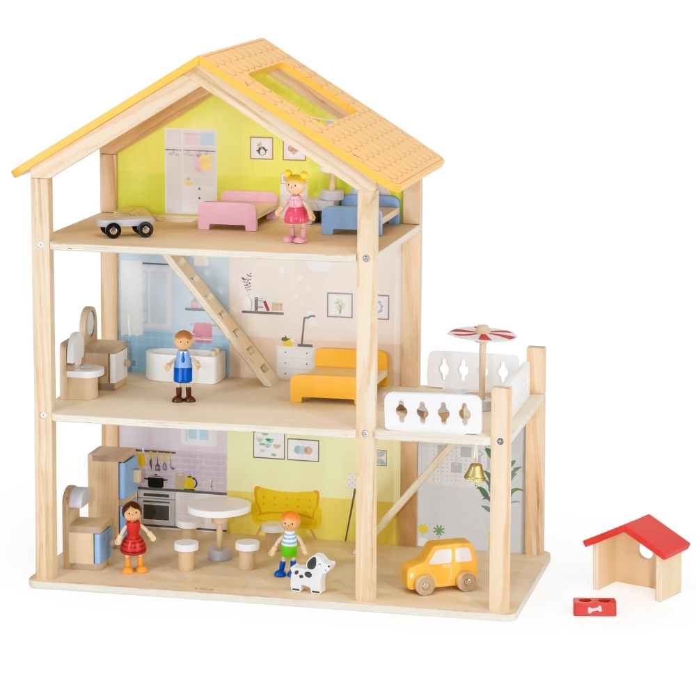 Puidust nukumaja komplekt mängimiseks