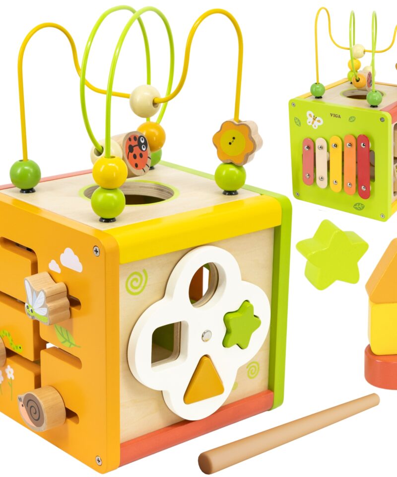 Mitmekülgne puidust õppimiskuubik mängimiseks