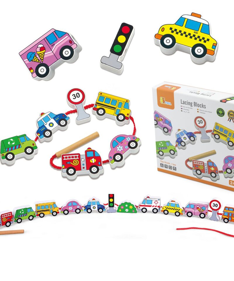 Puidust nöörimäng sõidukitega lastele