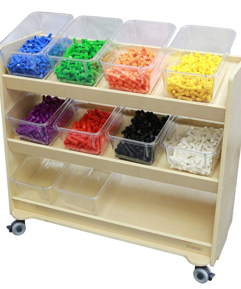 Lukustatavate ratastega riiul lastele