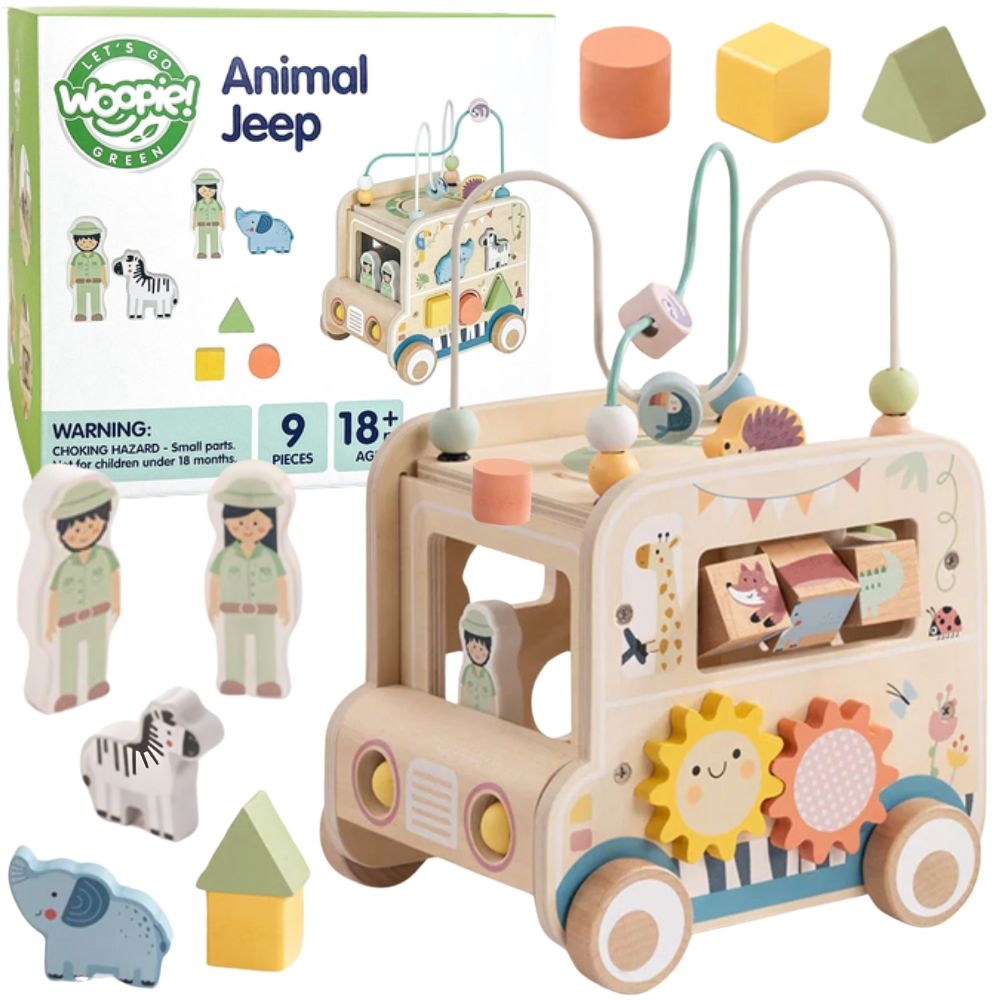 Mitmekülgne puidust aktiivsuskuubik laual