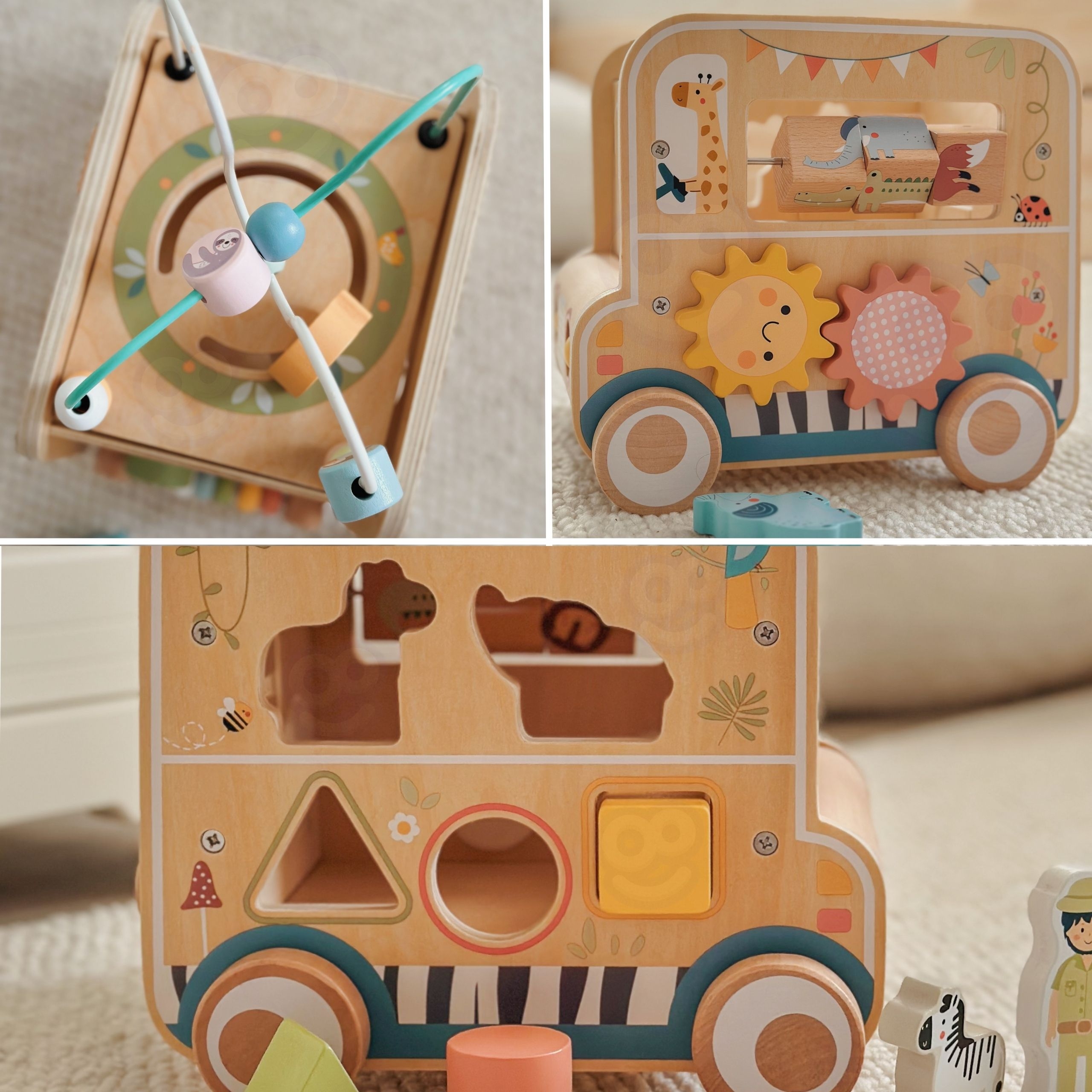 Safari teema puidust aktiivsuskuubikul