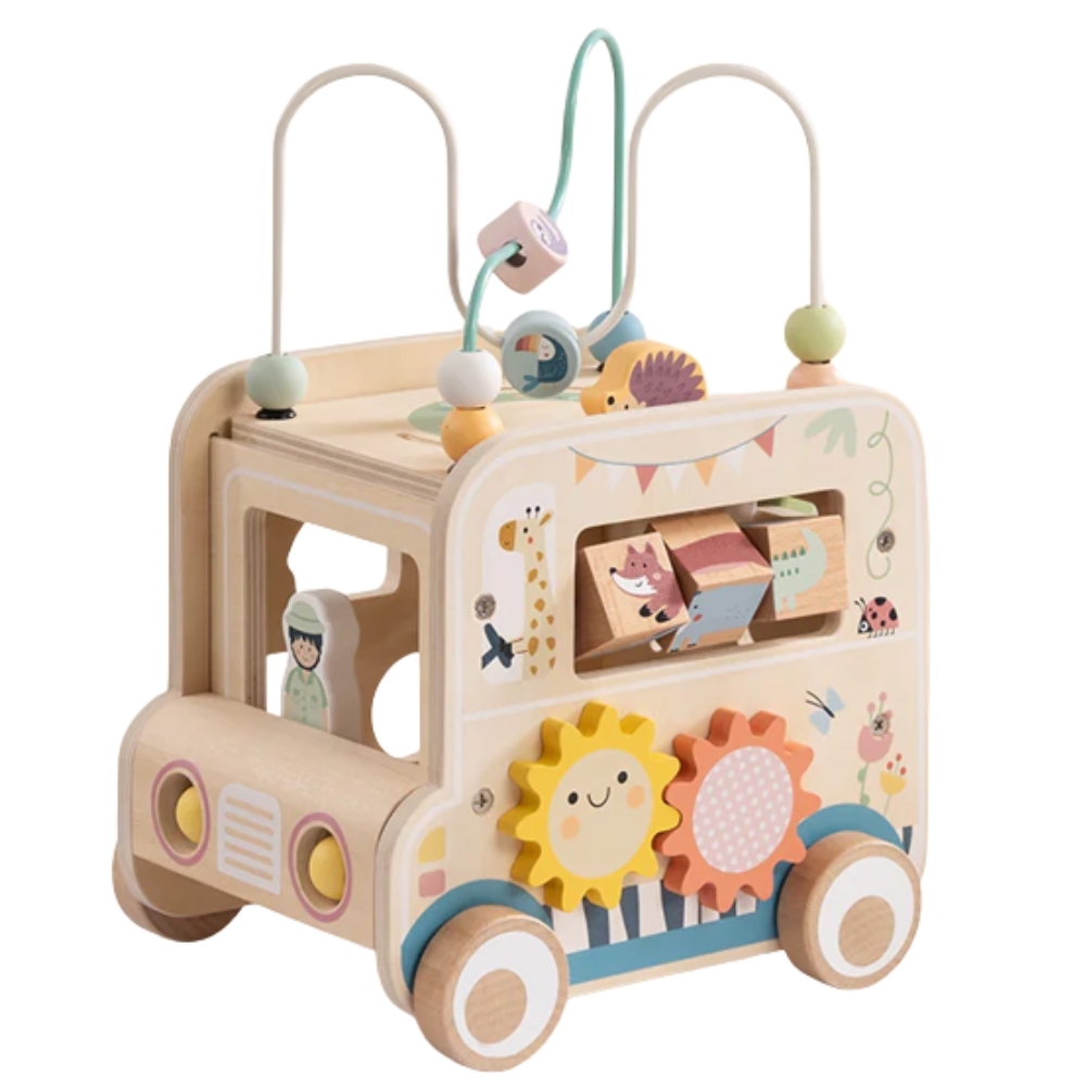 Safari teema puidust aktiivsuskuubikul