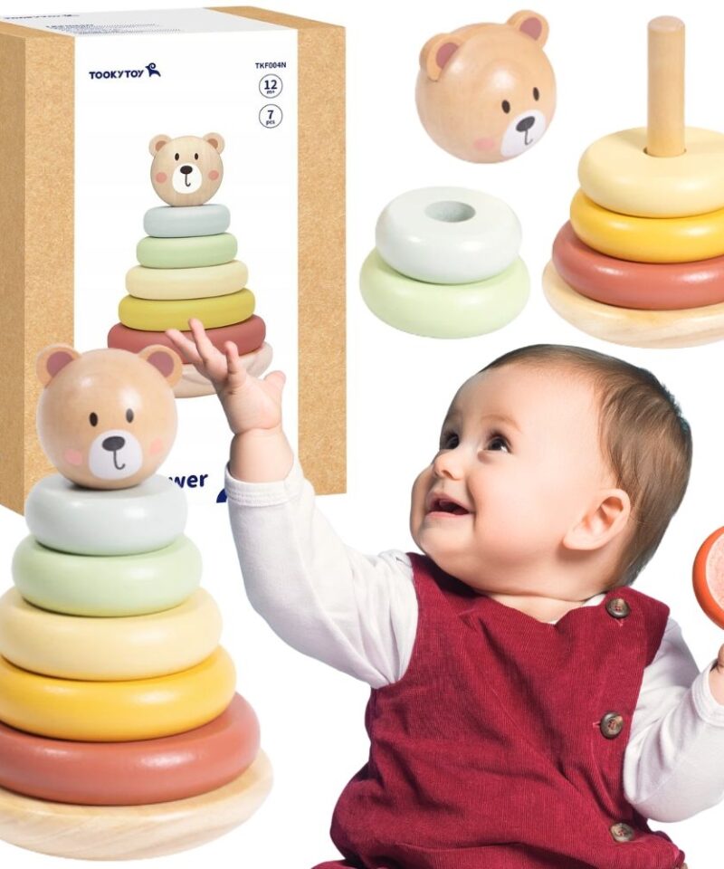 Värviline puidust püramiidimäng pastelltoonides