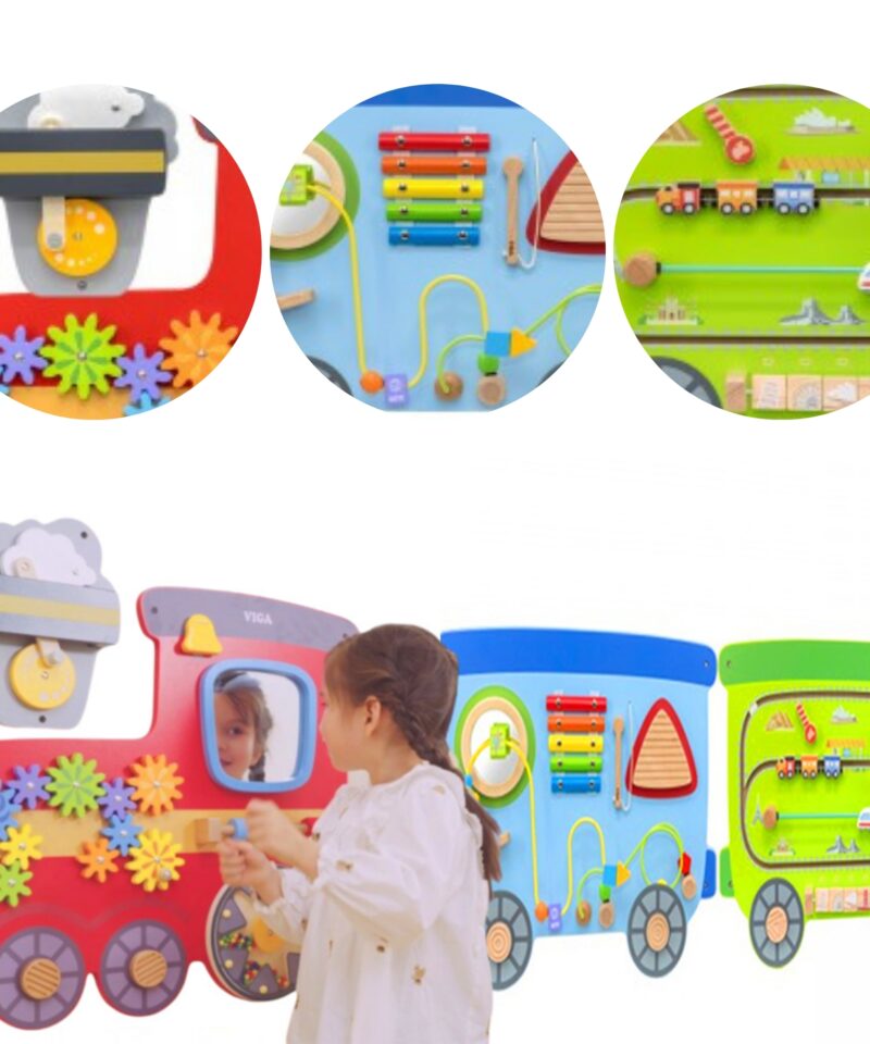 Värviline puidust mängurong seinale