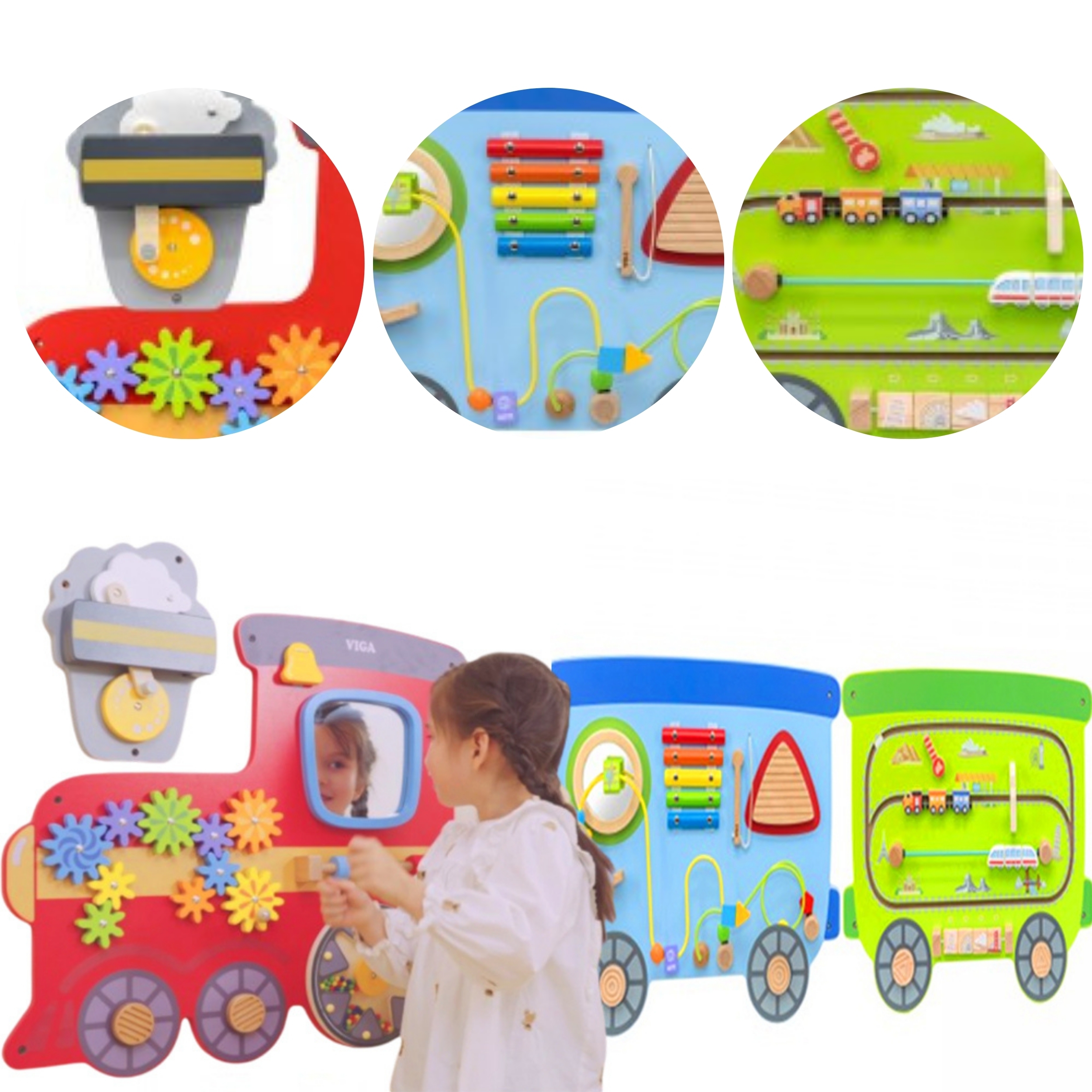 Värviline puidust mängurong seinale