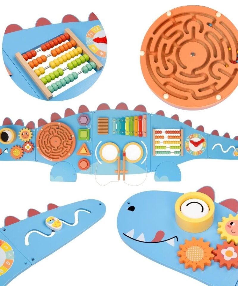 Dinosauruse kujuline puidust tegevustahvel lastele