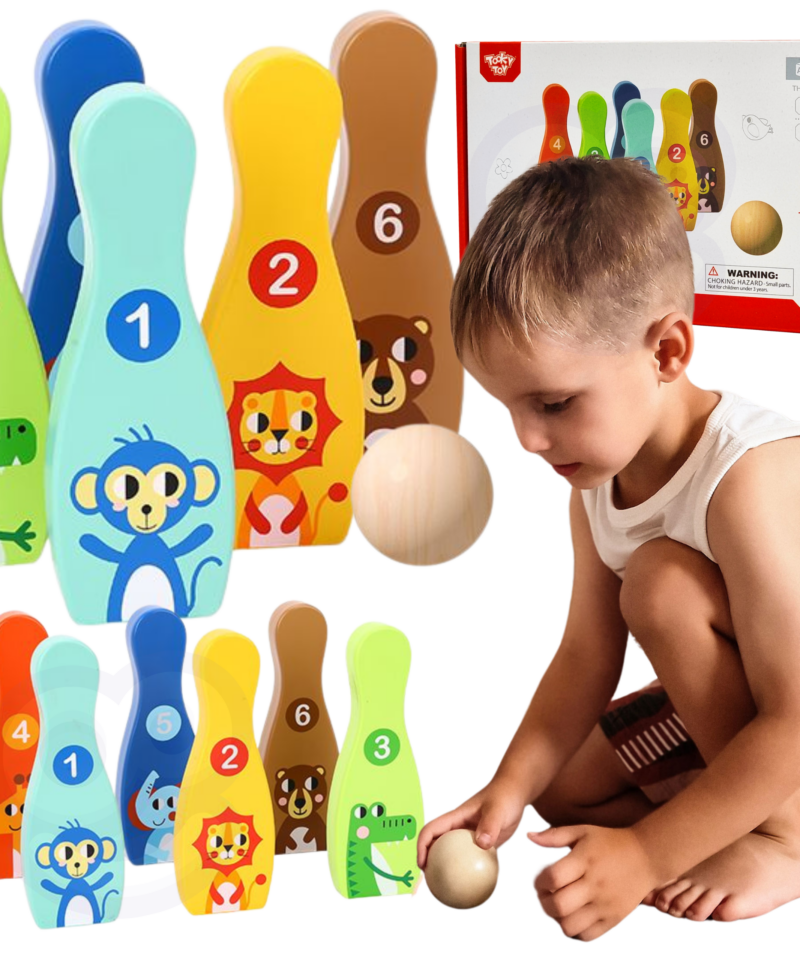 Laste puidust keeglikomplekt mängimiseks