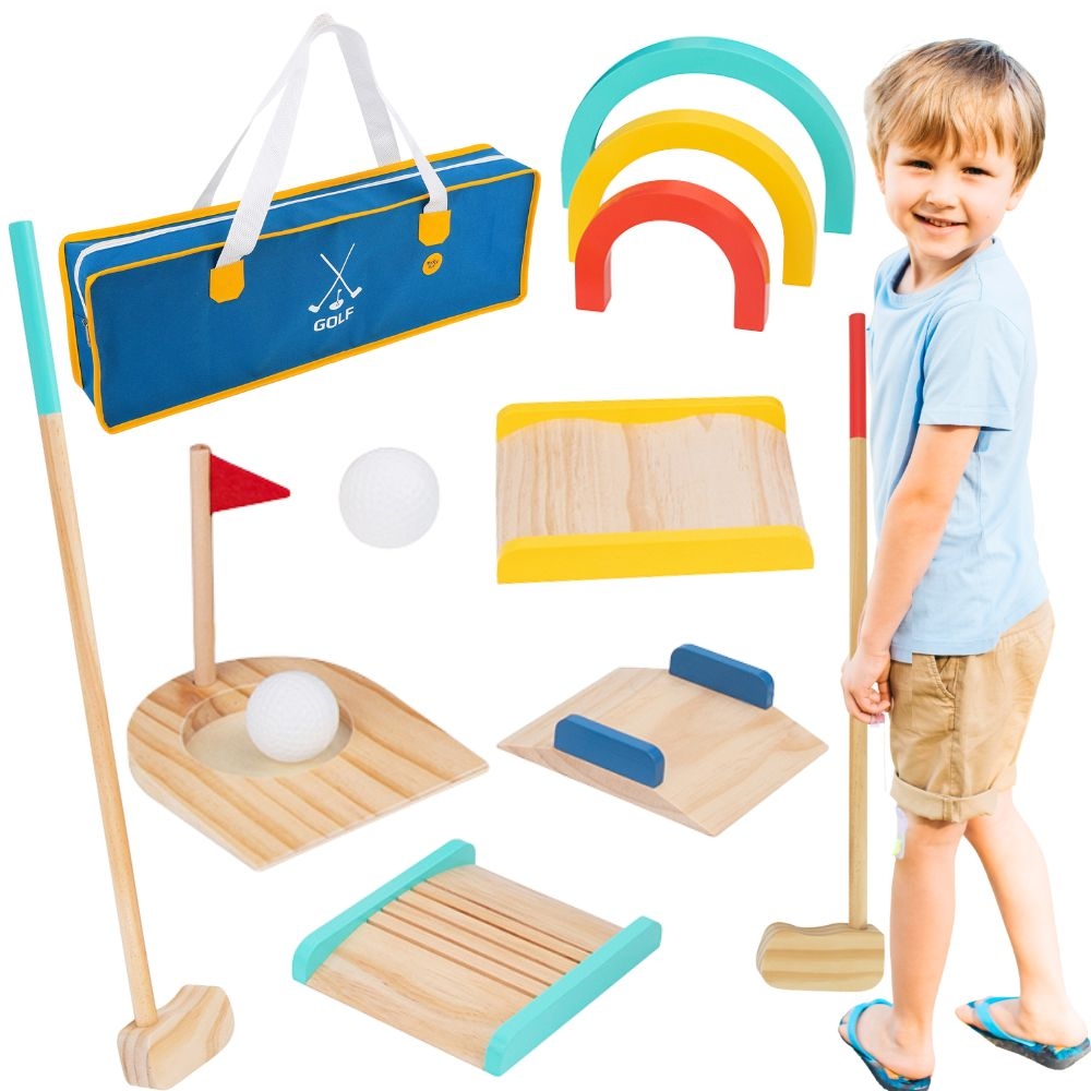 Laste puidust minigolfikomplekt aias