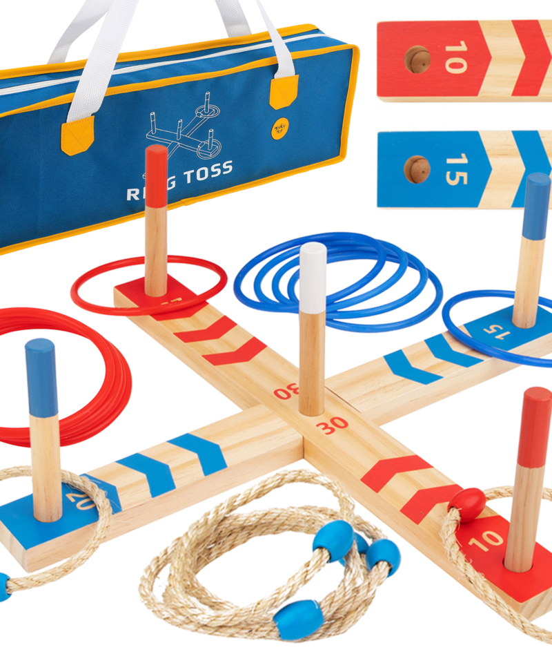 Puidust rõngavise mäng koos rõngastega