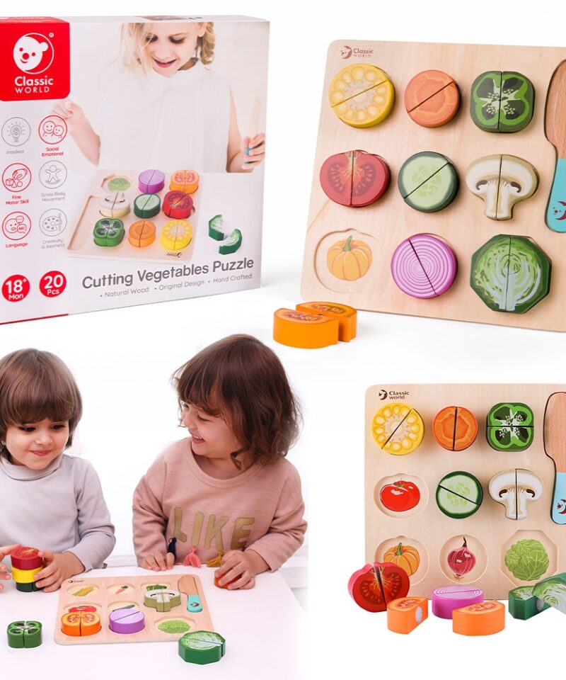 Puidust köögiviljade lõikamise komplekt