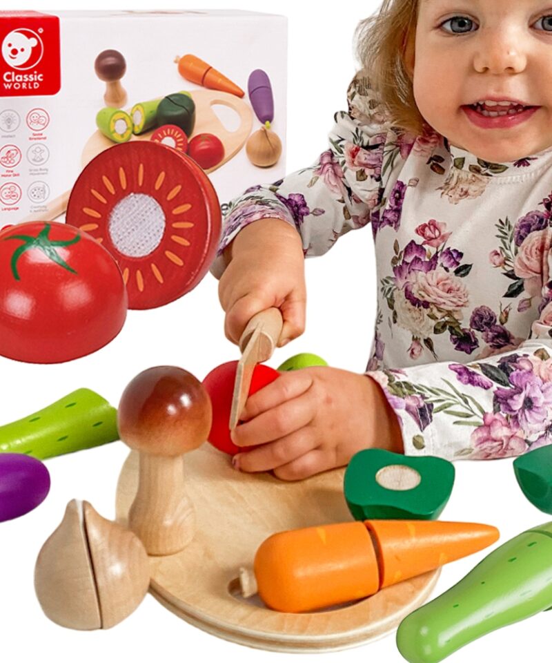 Puidust köögiviljade lõikekomplekt lastele