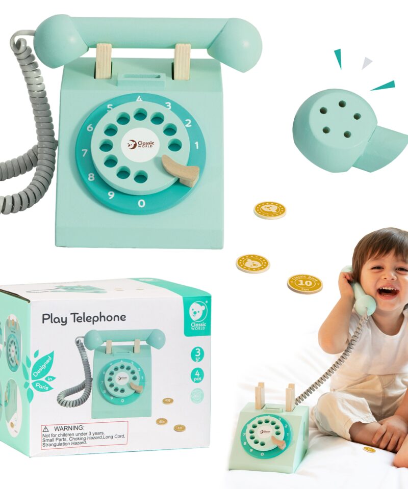 Klassikaline puidust mängutelefon retrodisainiga