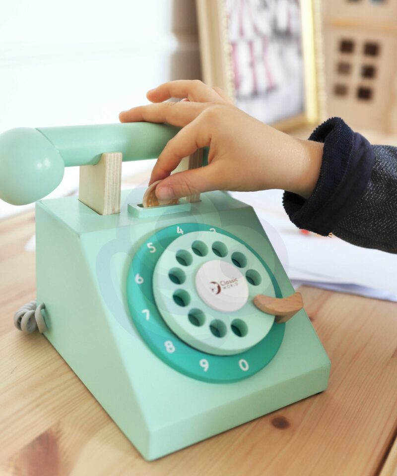 Puidust mängutelefon koos pöörleva kettaga